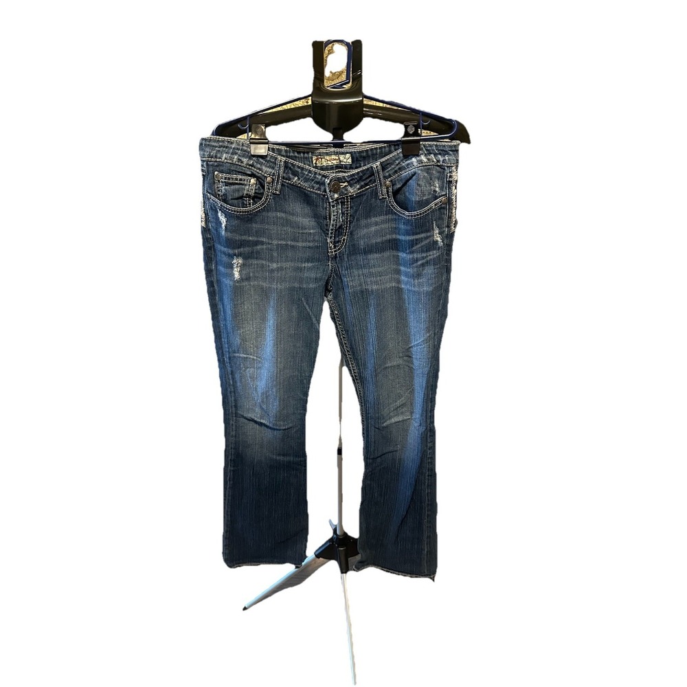 BKE Buckle Womens Jeans Size 32 Blue Sabrina Bootcut Stretch Distressed Low Rise